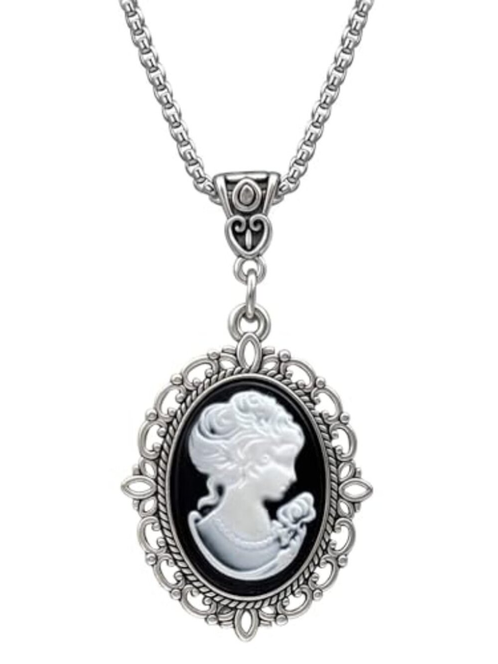 Cameo‎ Necklace, Lady Portrait Vintage Necklace for Women, Victorian Necklace